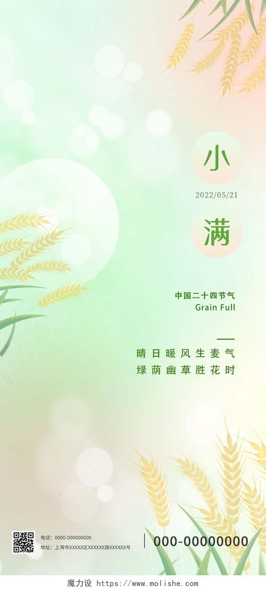 绿色小清新小满中国传统二十四24节气宣传UI手机长图海报小满海报节日